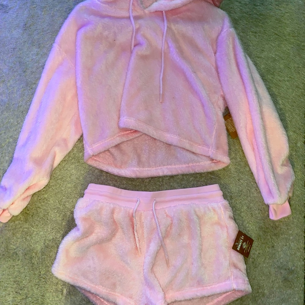 Fuzzy sweatshirt set with shorts brand new